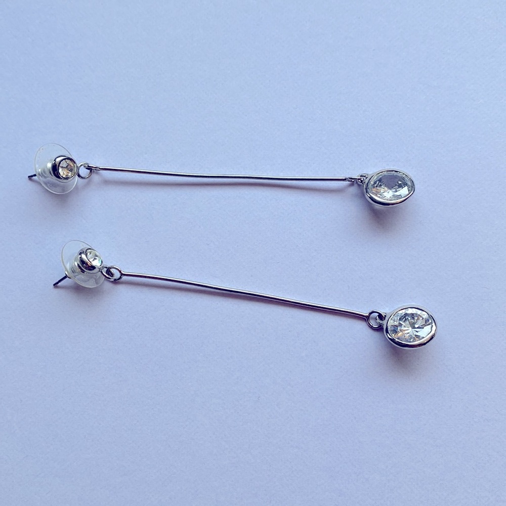 BLING silver drop earrings with huge gem